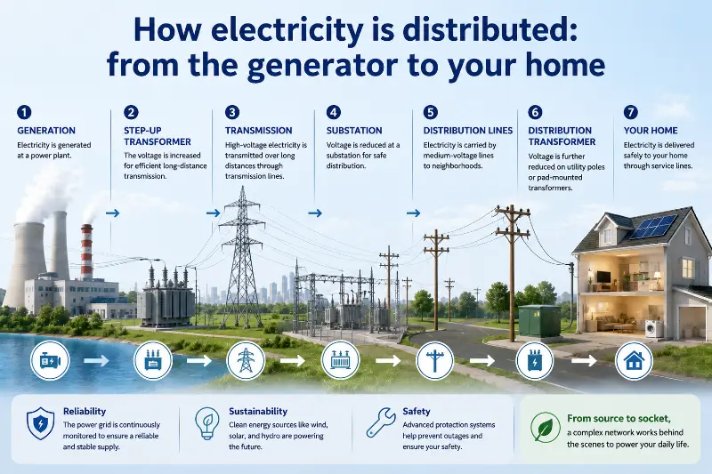 Come viene distribuita l'elettricità: dal generatore a casa tua?